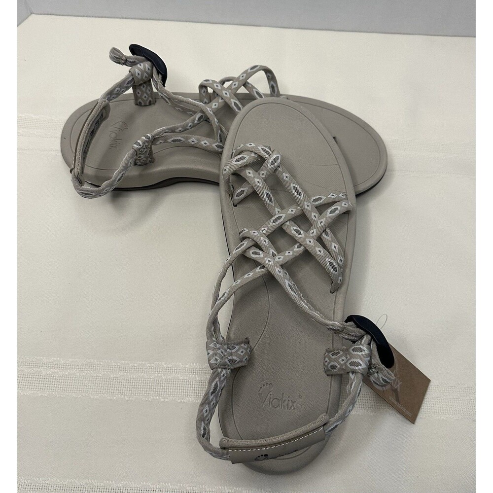 Viakix Siena Sandals Womens 9 Beige Walking Hiking Strappy Geo Pattern